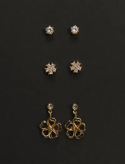 Lucky Brand Studs And Flower Drop Earrings In Black