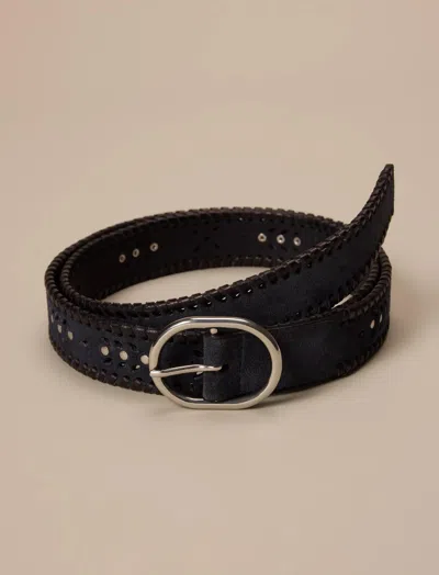 Lucky Brand Suede Laced And Studded Leather Belt In Black