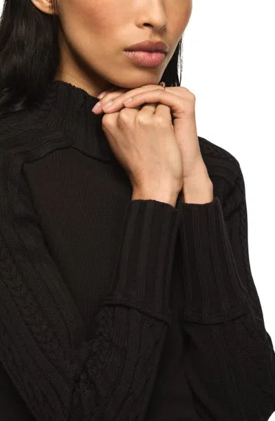 Lucky Brand Sweater Mix Turtleneck Top In Black