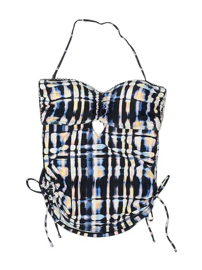 Pre-owned Lucky Brand Swimsuit Top Black Plaid Pattern Swimwear
