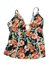 Lucky Brand Swimsuit Top Orange Floral Pattern Swimwear In Black