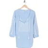 Lucky Brand Tassel Cotton Top In Blue
