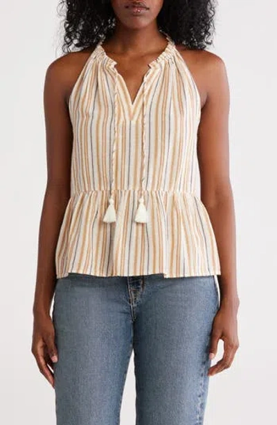 Lucky Brand Tassel Tie Cotton Halter Peplum Top