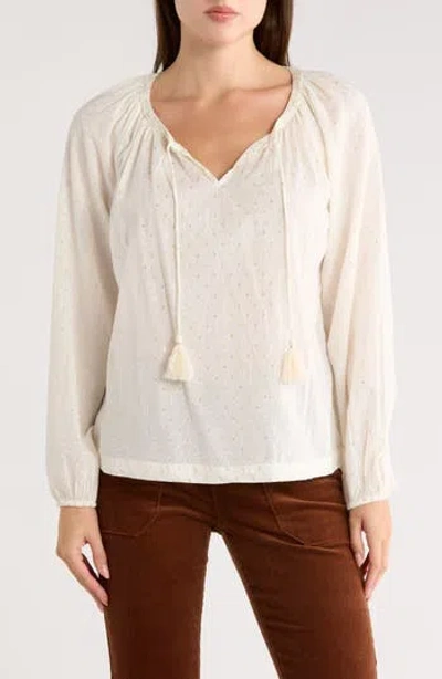Lucky Brand Tassel Tie Neck Top In Neutral