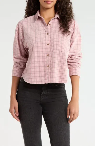 Lucky Brand Tattersall Cotton Corduroy Crop Button-up Shirt In Pink