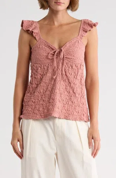 Lucky Brand Textured Babydoll Top In Pink