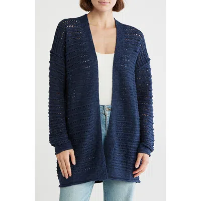 Lucky Brand Textured Cotton Blend Long Cardigan