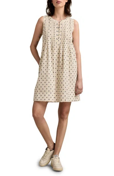Lucky Brand Textured Pintuck Detail Cotton Blend Shift Minidress In Cream