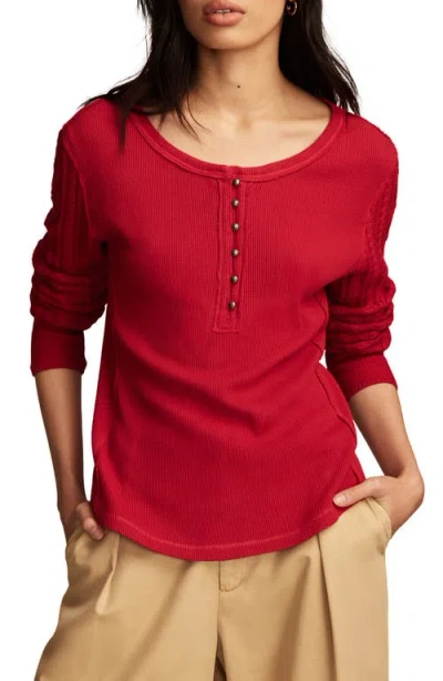 Lucky Brand Textured Sleeve Mixed Media Henley In Jester Red