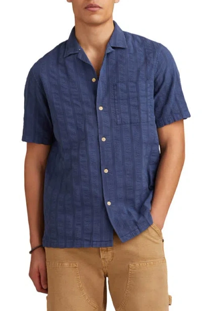 Lucky Brand Textured Stripe Cotton Seersucker Camp Shirt In Blue