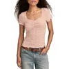 Lucky Brand Women's Textured Sweetheart Neck Babydoll Top In Pink
