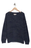 Lucky Brand Textured V-neck Cotton Blend Sweater In Blue