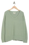 Lucky Brand Textured V-neck Cotton Blend Sweater In Green