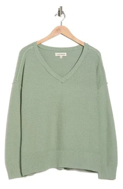 Lucky Brand Textured V-neck Cotton Blend Sweater In Green