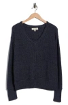 Lucky Brand Textured V-neck Sweater In Blue