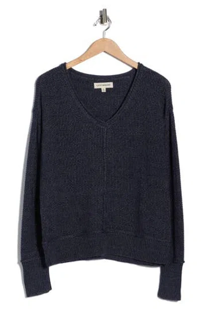 Lucky Brand Textured V-neck Sweater In Blue