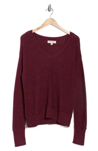 Lucky Brand Textured V-neck Sweater In Burgundy