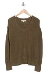 Lucky Brand Textured V-neck Sweater In Green