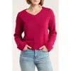 Lucky Brand Textured V-neck Sweater In Pink