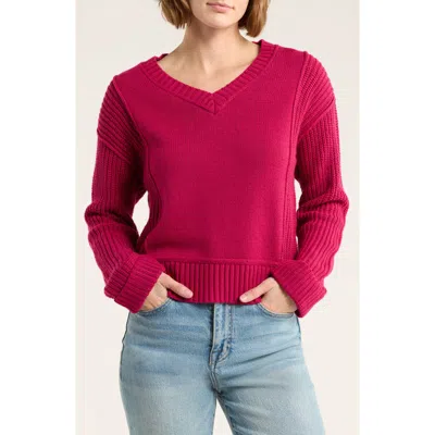 Lucky Brand Textured V-neck Sweater In Pink