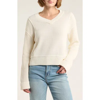 Lucky Brand Textured V-neck Sweater In White