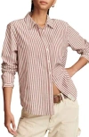 Lucky Brand The Boyfriend Stripe Button-up Shirt In Burgundy