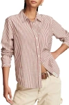 Lucky Brand The Boyfriend Stripe Button-up Shirt In Burgundy Stripe
