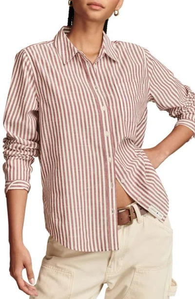 Lucky Brand The Boyfriend Stripe Button-up Shirt In Burgundy Stripe