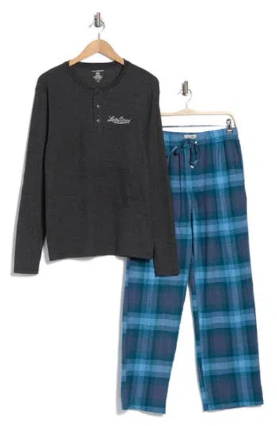 Lucky Brand Thermal Long Sleeve Top & Flannel Pajamas Gift Set In Charcoal Vintage Indigo