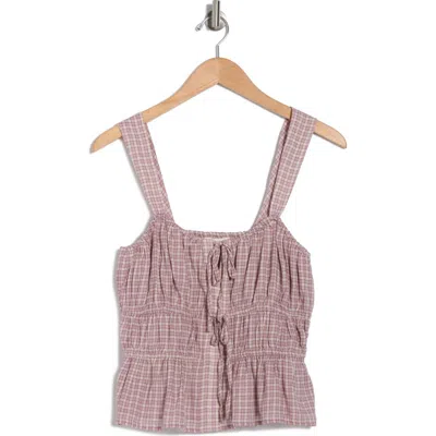 Lucky Brand Tie Detail Ruffle Tank In Purple Check