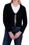 Lucky Brand Tie Front Open Stitch Cardigan In Jet Black