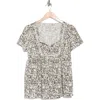 Lucky Brand Tie Front Pintuck Top In Black Multi