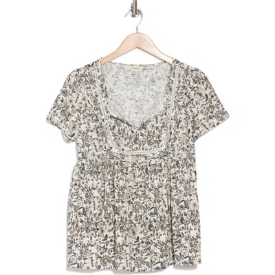 Lucky Brand Tie Front Pintuck Top In Black Multi