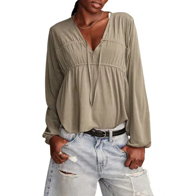 Lucky Brand Tie Front Shirred Top In Green