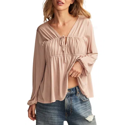 Lucky Brand Tie Front Shirred Top In Pink