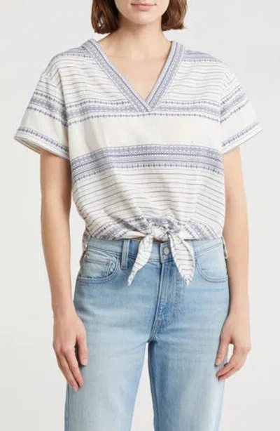 Lucky Brand Tie Front V-neck Top In White