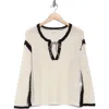 Lucky Brand Tie Keyhole Open Stitch Sweater In Whisper White
