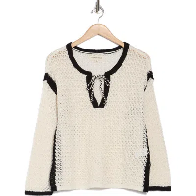 Lucky Brand Tie Keyhole Open Stitch Sweater In Whisper White