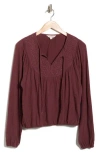 Lucky Brand Tie Neck Bubble Hem Top In Brown