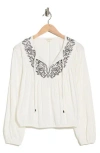 Lucky Brand Tie Neck Bubble Hem Top In White
