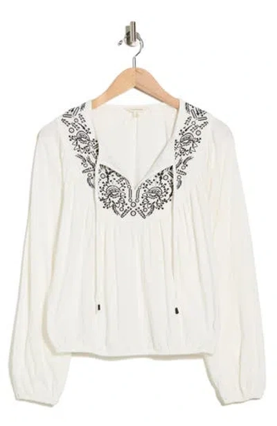 Lucky Brand Tie Neck Bubble Hem Top In White