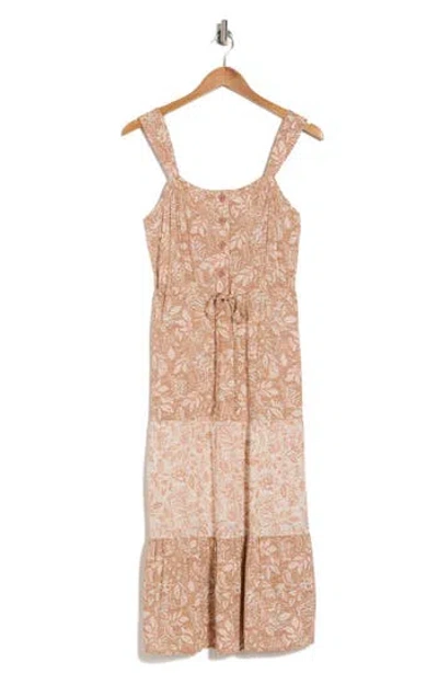Lucky Brand Tiered Midi Sundress In Brown