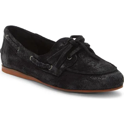 Lucky Brand Tineera Boat Shoe In Black Royal Suede Mz