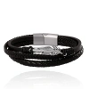 Lucky Brand Triple Row Black Leather Bracelet With Silver Accents In Brown
