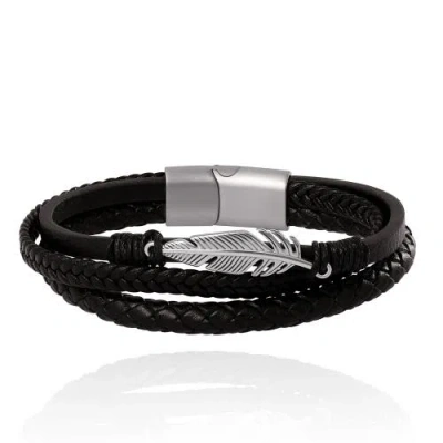 Lucky Brand Triple Row Black Leather Bracelet With Silver Accents In Brown