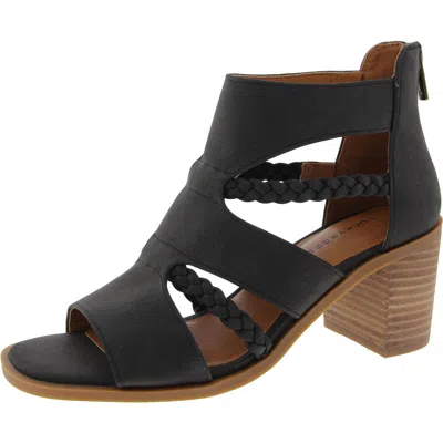 Lucky Brand Tulina Womens Woven Faux Leather Block Heel In Black