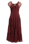 Lucky Brand Tulle Maxi Dress In Brown