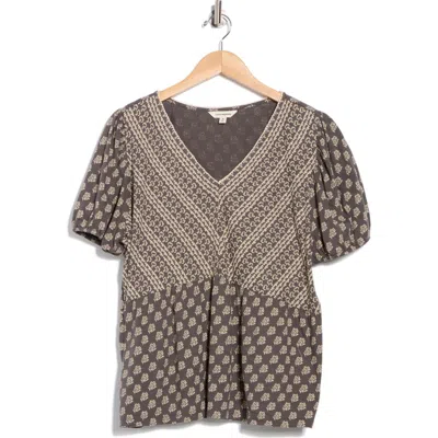 Lucky Brand V-neck Mix Print T-shirt In Gray