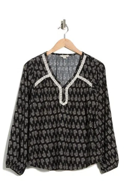 Lucky Brand V-neck Popover Top In Black