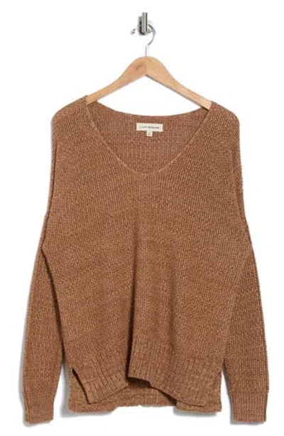 Lucky Brand V-neck Pullover Sweater In Brown